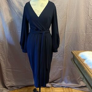 Women's Plus Size Navy Blue Peasant Sleeve Wrap Dress - Size L